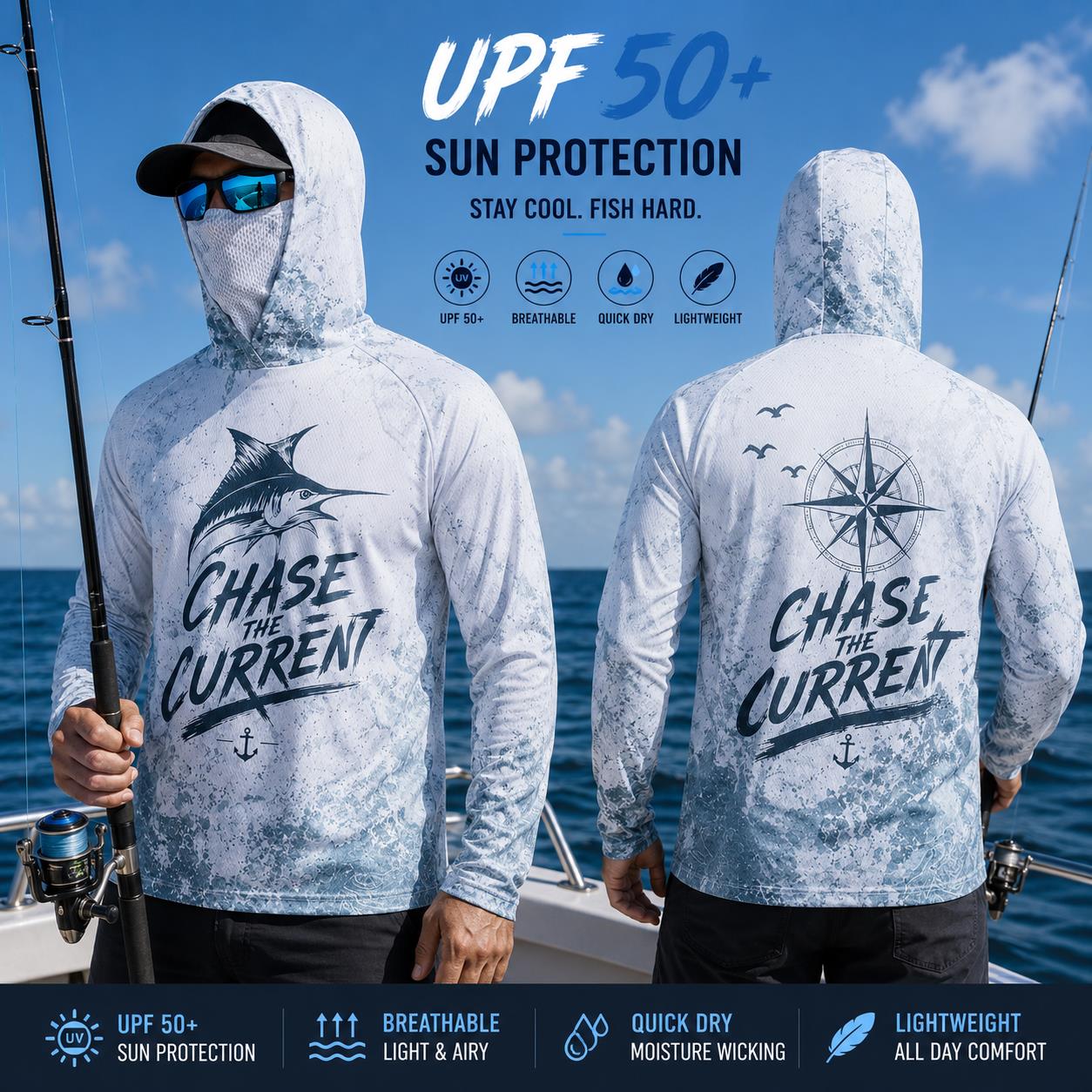 Fishing Mask Sun Protection - Chemise de pêche à capuche pour