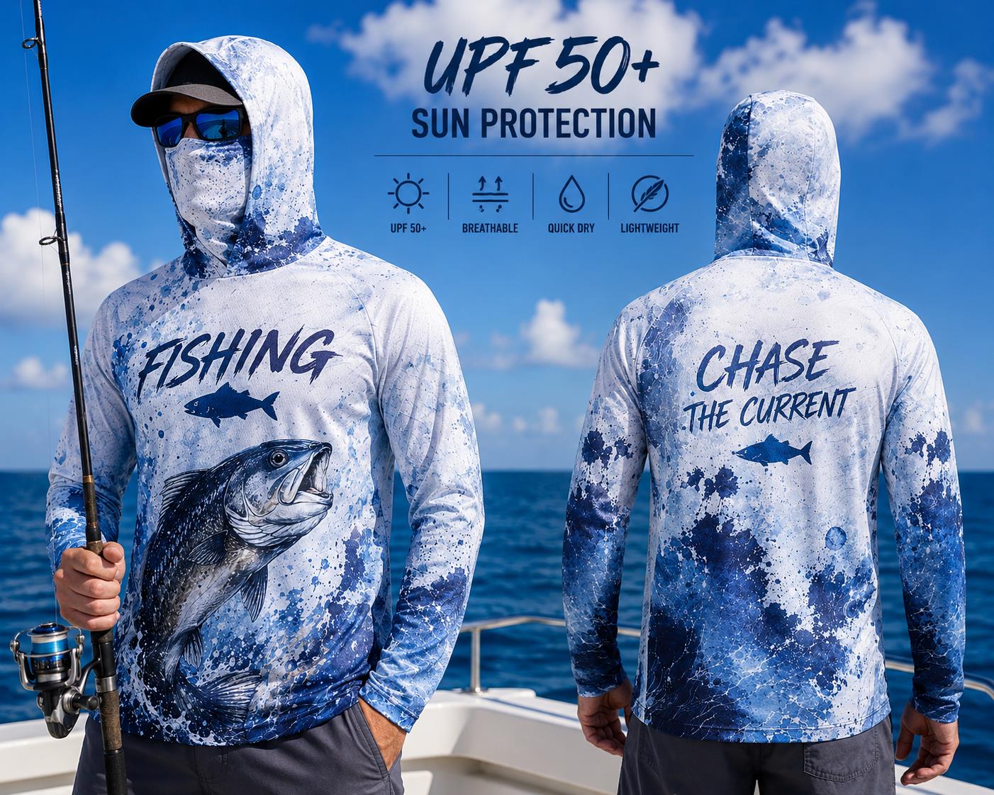 Chemise de pêche à capuche pou - Fishing Mask Sun Protection avis et prix